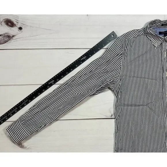 Tommy Hilfiger Button Down Mens Small White/Blue Stripe 100’s 2PLY Double Retros - Picture 5 of 5